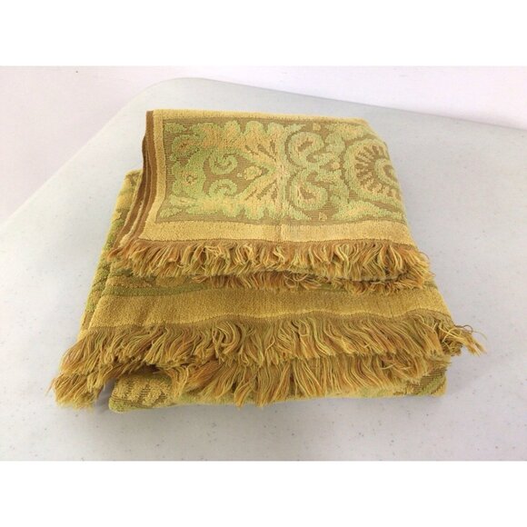 Fieldcrest Vintage Mid Century Towel Textured Yellow/Green Set of 2 - Picture 1 of 8